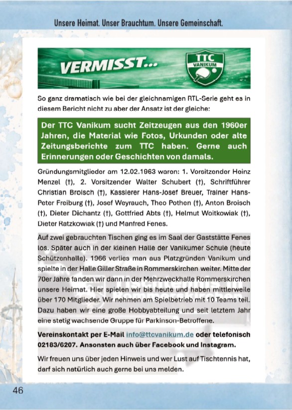 TTC Historie – Zeitzeugen gesucht